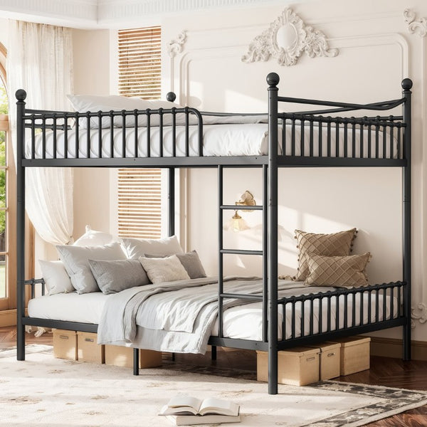 English Elm Full Over Bunk Bed Solid Round Tube Frame Arched Rails Vintage Kids Room Black 87.8 L x 63.39 W x 74.72 H Metal W5305S00189