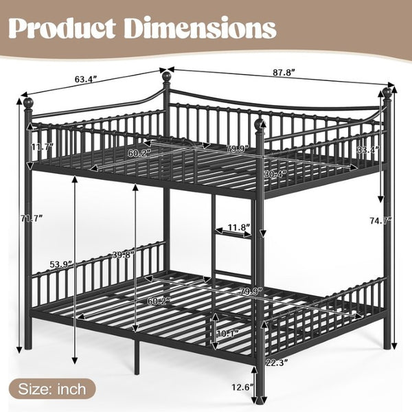 English Elm Full Over Bunk Bed Solid Round Tube Frame Arched Rails Vintage Kids Room Black 87.8 L x 63.39 W x 74.72 H Metal W5305S00189