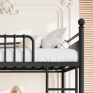 English Elm Full Over Bunk Bed Solid Round Tube Frame Arched Rails Vintage Kids Room Black 87.8 L x 63.39 W x 74.72 H Metal W5305S00189