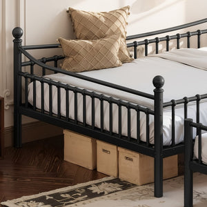 English Elm Full Over Bunk Bed Solid Round Tube Frame Arched Rails Vintage Kids Room Black 87.8 L x 63.39 W x 74.72 H Metal W5305S00189