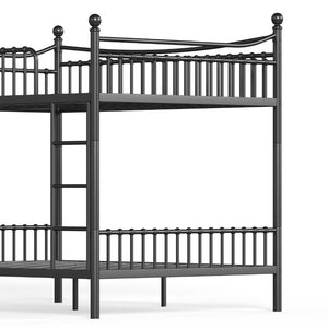 English Elm Full Over Bunk Bed Solid Round Tube Frame Arched Rails Vintage Kids Room Black 87.8 L x 63.39 W x 74.72 H Metal W5305S00189