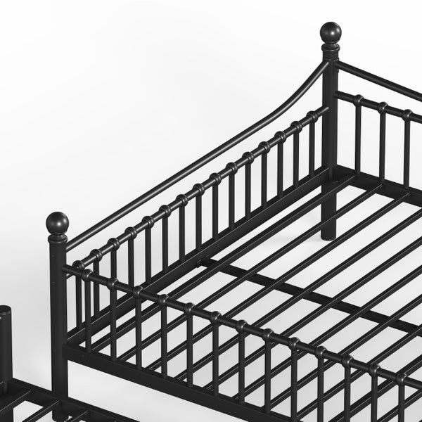 English Elm Full Over Bunk Bed Solid Round Tube Frame Arched Rails Vintage Kids Room Black 87.8 L x 63.39 W x 74.72 H Metal W5305S00189