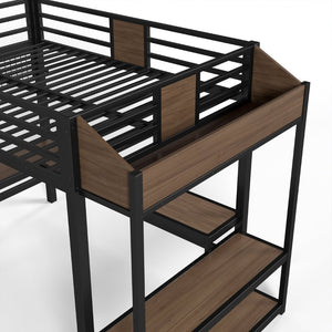 English Elm Full Metal Loft Bed with L-shaped Desk Led Lighting Usb Ports and Storage Shelves W5305S00191