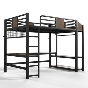 English Elm Full Metal Loft Bed with L-shaped Desk Led Lighting Usb Ports and Storage Shelves W5305S00191
