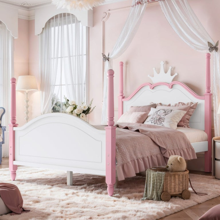 English Elm Queen Over Metal Bunk Bed Arched Rails Round Tube Frame for Kids Teens Adults Pink+White MDF,Pine,Plywood 80.6 L x 58.1 W x 57.9 H W5305S00192