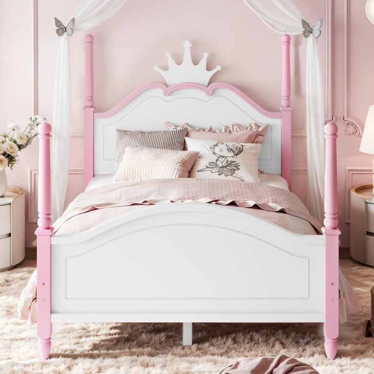 English Elm Queen Over Metal Bunk Bed Arched Rails Round Tube Frame for Kids Teens Adults Pink+White MDF,Pine,Plywood 80.6 L x 58.1 W x 57.9 H W5305S00192