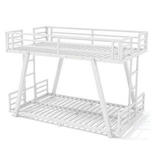 English Elm Twin XL Over XL Metal Bunk Bed Low Profile Dual Ladder LED White Frame W5305S00199