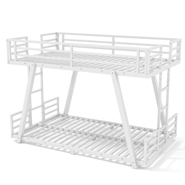 English Elm Twin XL Over XL Metal Bunk Bed Low Profile Dual Ladder LED White Frame W5305S00199
