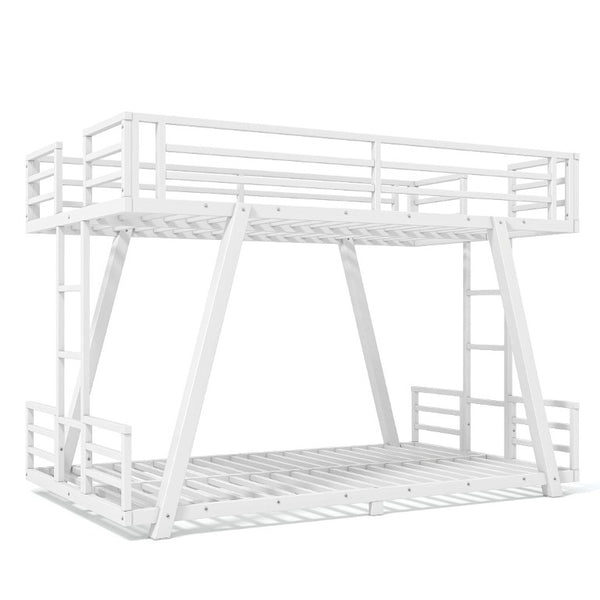 English Elm Twin XL Over XL Metal Bunk Bed Low Profile Dual Ladder LED White Frame W5305S00199