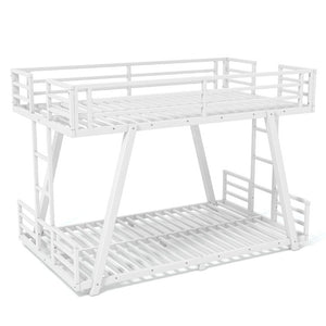 English Elm Twin XL Over XL Metal Bunk Bed Low Profile Dual Ladder LED White Frame W5305S00199