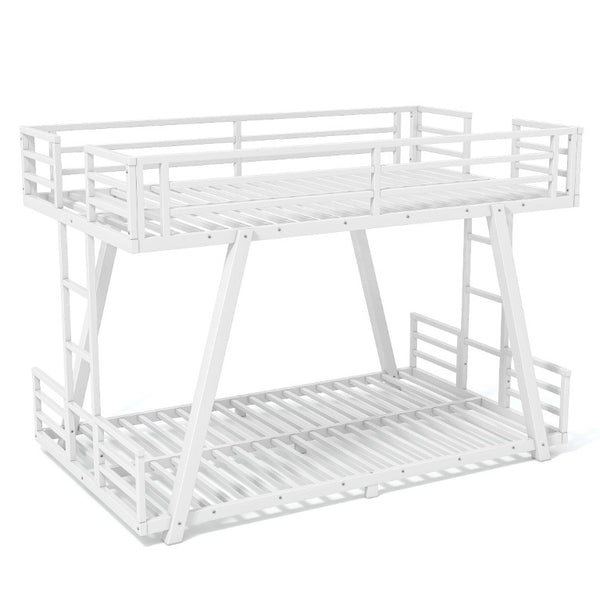 English Elm Twin XL Over XL Metal Bunk Bed Low Profile Dual Ladder LED White Frame W5305S00199