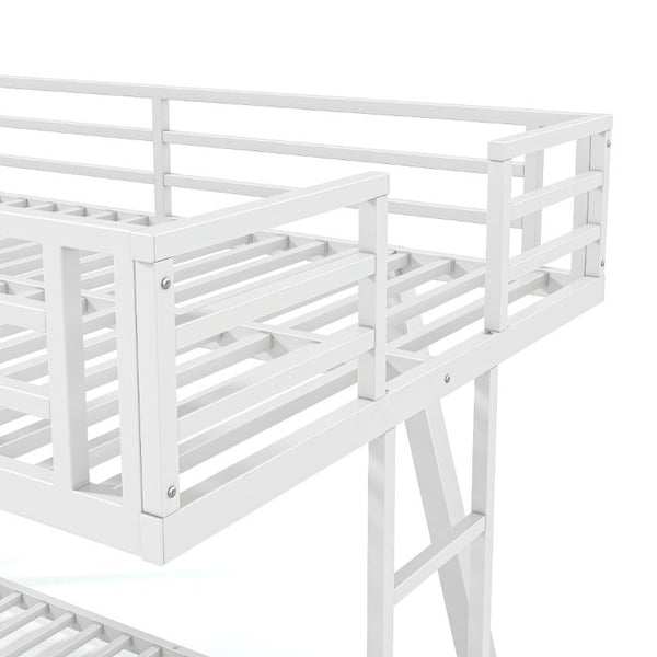 English Elm Twin XL Over XL Metal Bunk Bed Low Profile Dual Ladder LED White Frame W5305S00199