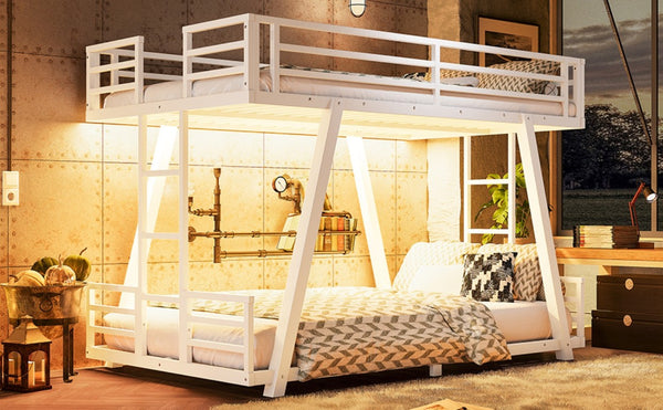 English Elm Twin XL Over XL Metal Bunk Bed Low Profile Dual Ladder LED White Frame W5305S00199