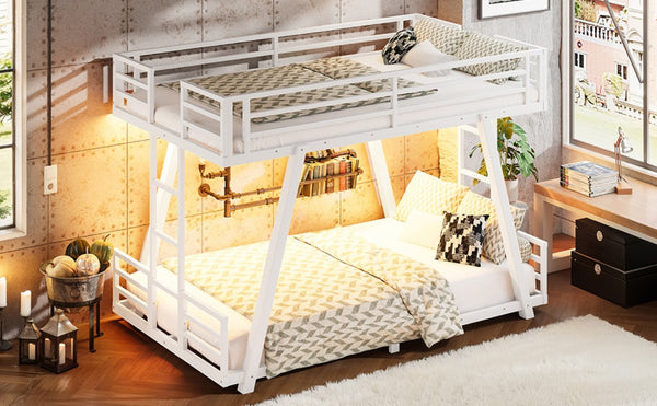 English Elm Twin XL Over XL Metal Bunk Bed Low Profile Dual Ladder LED White Frame W5305S00199