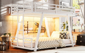 English Elm Twin XL Over XL Metal Bunk Bed Low Profile Dual Ladder LED White Frame W5305S00199