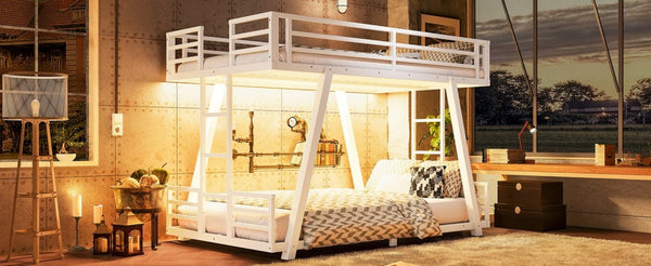 English Elm Twin XL Over XL Metal Bunk Bed Low Profile Dual Ladder LED White Frame W5305S00199