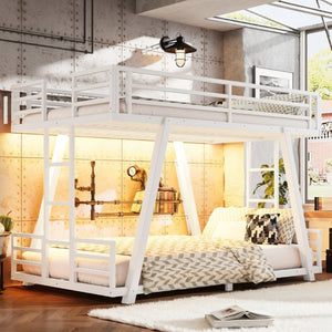 English Elm Twin XL Over XL Metal Bunk Bed Low Profile Dual Ladder LED White Frame W5305S00199