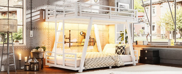 English Elm Twin XL Over XL Metal Bunk Bed Low Profile Dual Ladder LED White Frame W5305S00199