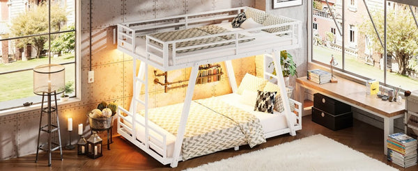 English Elm Twin XL Over XL Metal Bunk Bed Low Profile Dual Ladder LED White Frame W5305S00199