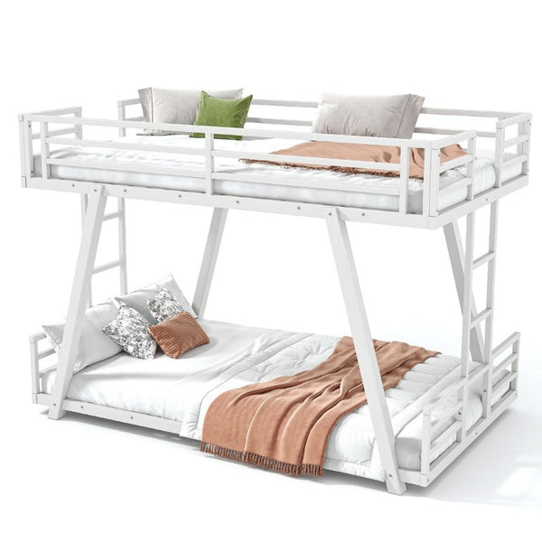 English Elm Twin XL Over XL Metal Bunk Bed Low Profile Dual Ladder LED White Frame W5305S00199