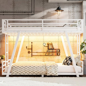 English Elm Twin XL Over XL Metal Bunk Bed Low Profile Dual Ladder LED White Frame W5305S00199