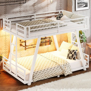 English Elm Twin XL Over XL Metal Bunk Bed Low Profile Dual Ladder LED White Frame W5305S00199