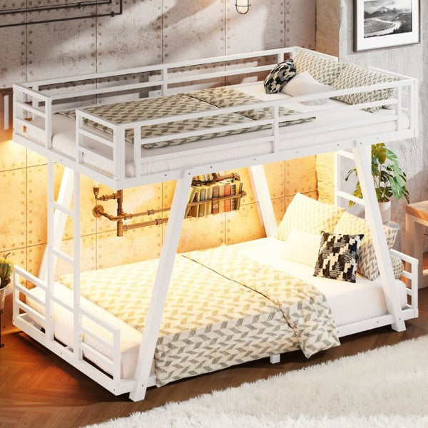 English Elm Twin XL Over XL Metal Bunk Bed Low Profile Dual Ladder LED White Frame W5305S00199