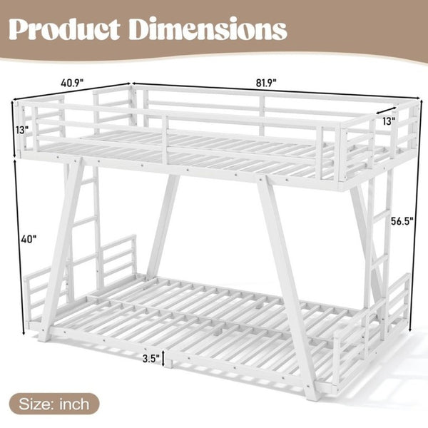English Elm Twin XL Over XL Metal Bunk Bed Low Profile Dual Ladder LED White Frame W5305S00199