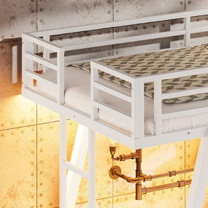 English Elm Twin XL Over XL Metal Bunk Bed Low Profile Dual Ladder LED White Frame W5305S00199