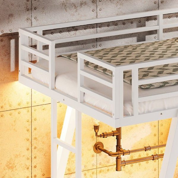 English Elm Twin XL Over XL Metal Bunk Bed Low Profile Dual Ladder LED White Frame W5305S00199