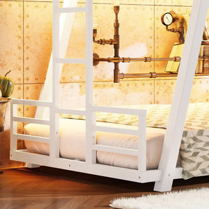 English Elm Twin XL Over XL Metal Bunk Bed Low Profile Dual Ladder LED White Frame W5305S00199