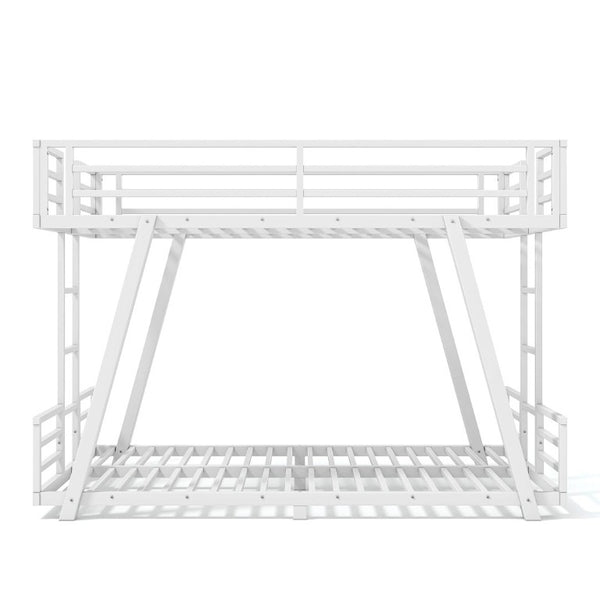 English Elm Twin XL Over XL Metal Bunk Bed Low Profile Dual Ladder LED White Frame W5305S00199