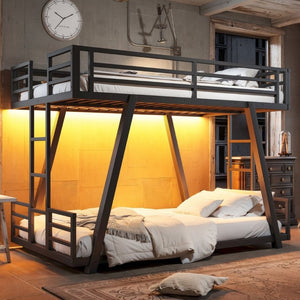 English Elm Twin Over Metal Bunk Bed with Dual Ladders LED Light and Reinforced Low Profile Frame W5305S00200