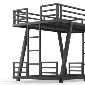 English Elm Twin Over Metal Bunk Bed with Dual Ladders LED Light and Reinforced Low Profile Frame W5305S00200