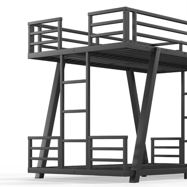English Elm Twin Over Metal Bunk Bed with Dual Ladders LED Light and Reinforced Low Profile Frame W5305S00200