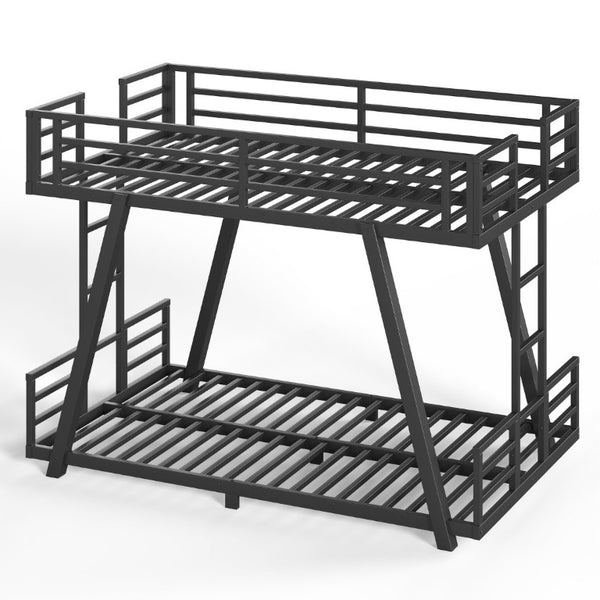 English Elm Twin Over Metal Bunk Bed with Dual Ladders LED Light and Reinforced Low Profile Frame W5305S00200