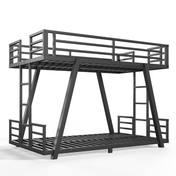 English Elm Twin Over Metal Bunk Bed with Dual Ladders LED Light and Reinforced Low Profile Frame W5305S00200