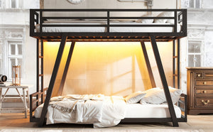English Elm Twin Over Metal Bunk Bed with Dual Ladders LED Light and Reinforced Low Profile Frame W5305S00200