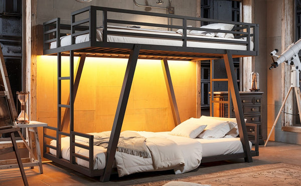 English Elm Twin Over Metal Bunk Bed with Dual Ladders LED Light and Reinforced Low Profile Frame W5305S00200