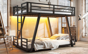 English Elm Twin Over Metal Bunk Bed with Dual Ladders LED Light and Reinforced Low Profile Frame W5305S00200