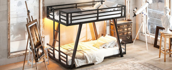 English Elm Twin Over Metal Bunk Bed with Dual Ladders LED Light and Reinforced Low Profile Frame W5305S00200