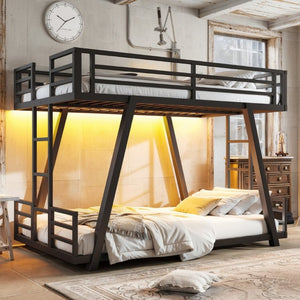 English Elm Twin Over Metal Bunk Bed with Dual Ladders LED Light and Reinforced Low Profile Frame W5305S00200