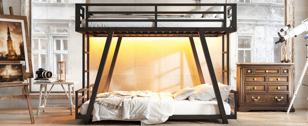 English Elm Twin Over Metal Bunk Bed with Dual Ladders LED Light and Reinforced Low Profile Frame W5305S00200