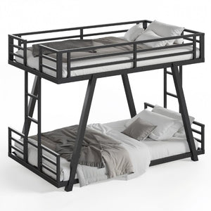 English Elm Twin Over Metal Bunk Bed with Dual Ladders LED Light and Reinforced Low Profile Frame W5305S00200