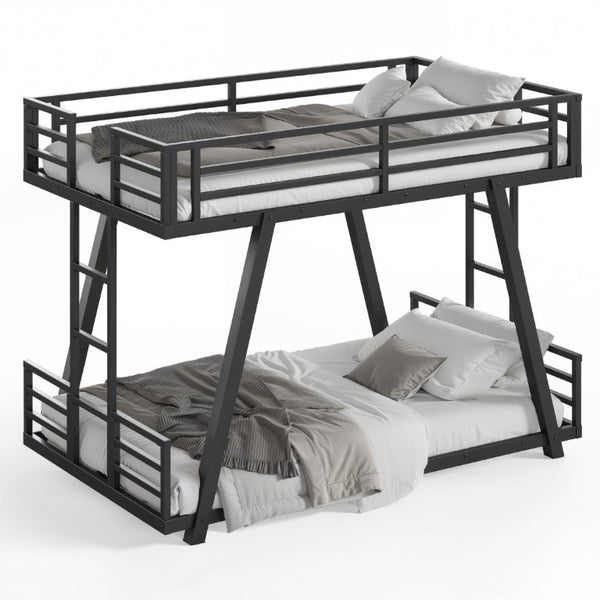 English Elm Twin Over Metal Bunk Bed with Dual Ladders LED Light and Reinforced Low Profile Frame W5305S00200