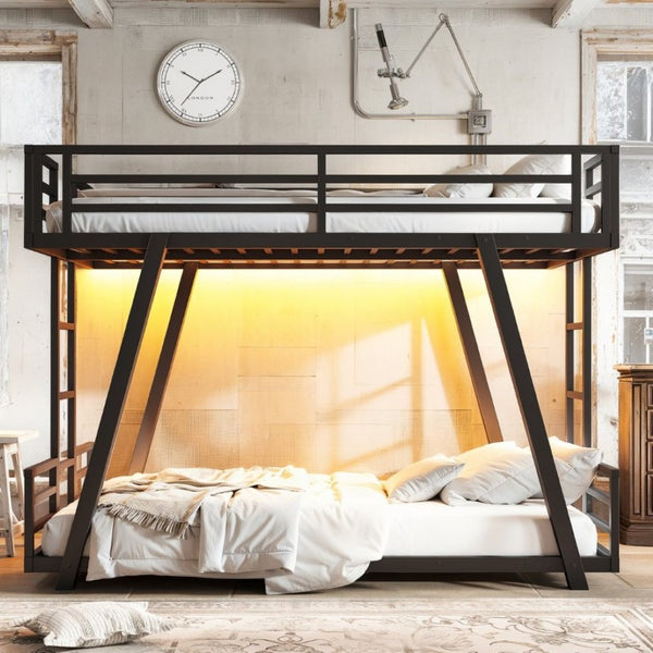 English Elm Twin Over Metal Bunk Bed with Dual Ladders LED Light and Reinforced Low Profile Frame W5305S00200
