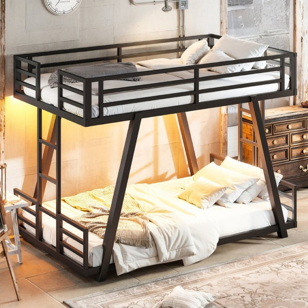 English Elm Twin Over Metal Bunk Bed with Dual Ladders LED Light and Reinforced Low Profile Frame W5305S00200