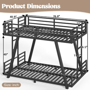 English Elm Twin Over Metal Bunk Bed with Dual Ladders LED Light and Reinforced Low Profile Frame W5305S00200