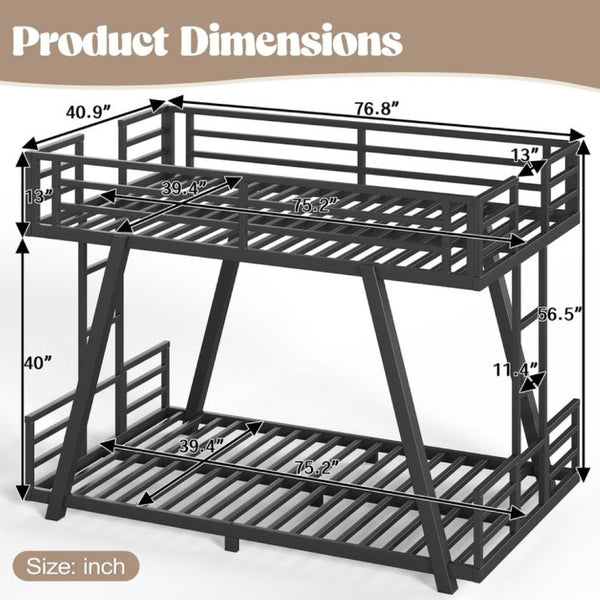English Elm Twin Over Metal Bunk Bed with Dual Ladders LED Light and Reinforced Low Profile Frame W5305S00200