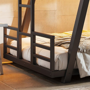 English Elm Twin Over Metal Bunk Bed with Dual Ladders LED Light and Reinforced Low Profile Frame W5305S00200
